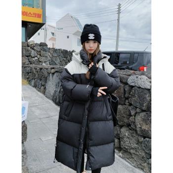 黑色韓版情侶寬松大被子白鴨絨羽絨服外套女冬新款過膝加厚麵包服