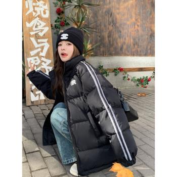 黑色學院風爆款立領白鴨絨羽絨服短外套女冬新款小個子加厚麵包服