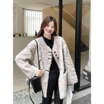 灰色高階感仿皮草兔毛水貂絨羊羔毛短外套女冬新款小個子保暖加厚