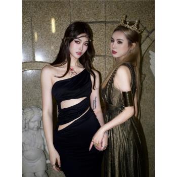 1S 立體斜裁剪鏤空褶皺單肩連衣裙女維納斯萬聖節party禮服度假裙