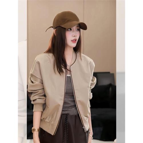 美式復古卡其色飛行服外套女2026春季短款設計感小眾韓系夾克上衣