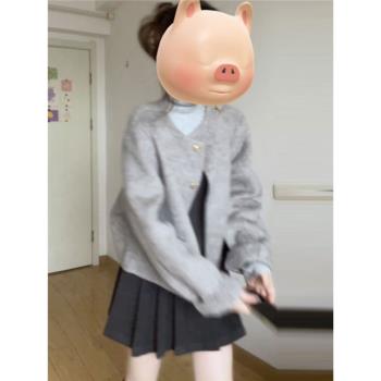 韓系雙面羊絨灰色短款毛呢外套女小個子高階感超好看初春新款穿搭