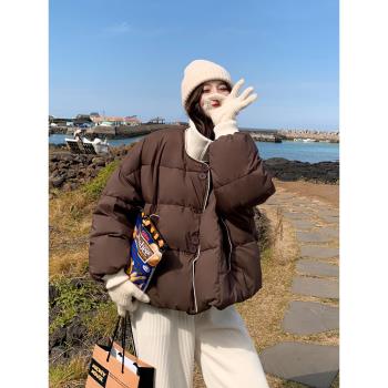 美拉德咖啡色設計感白鴨絨羽絨服短外套女冬新款小個子加厚麵包服