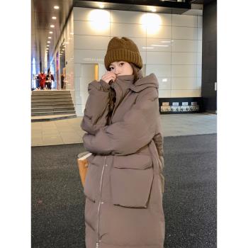 韓版chic寬松加厚白鴨絨羽絨服外套女冬季新款中長款大被子麵包服