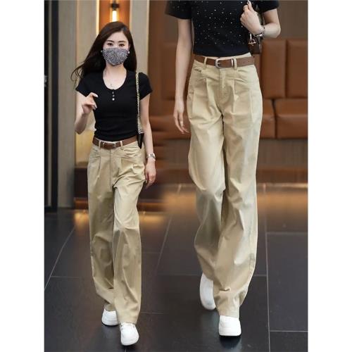 窄版闊腿褲女2025年夏季新款高腰顯瘦時尚百搭寬松休閑薄款直筒褲