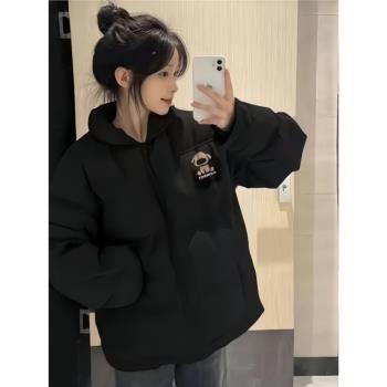 黑色羽絨棉服少女大童秋冬季加厚保暖麵包服初中學生棉衣棉襖外套