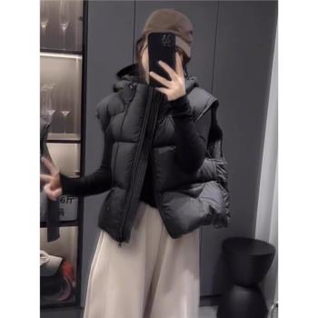 羽絨馬甲女短款連帽冬季新款2025韓寬松高階感小個子背心坎肩外套