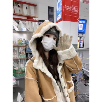 甜美寬松設計感兩面穿皮毛一體羊羔毛外套女冬新款長過膝加厚棉衣