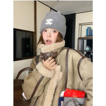 高階感寬松立領麂皮絨皮毛一體羊羔毛外套女冬新款小個子短款加厚