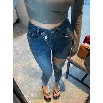 水洗女夏季高腰修身顯瘦牛仔褲