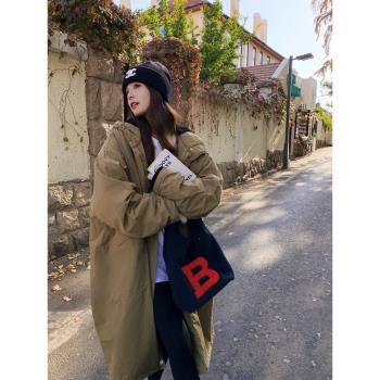 軍綠色韓版中戲寬松加厚羽絨棉服女冬新款長款棉衣外套情侶派克服