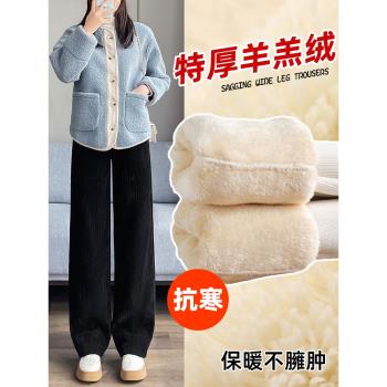 羊羔絨闊腿褲女秋冬2025新款寬松垂感直筒燈芯絨休閑加厚加絨褲子