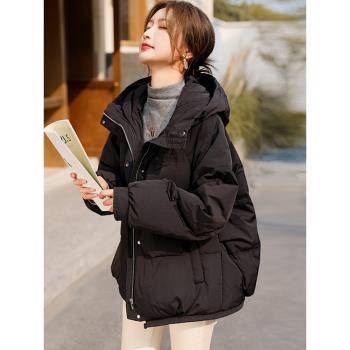 小個子黑色短款羽絨服女冬季韓版寬松白鴨絨加厚外套學生面包服潮