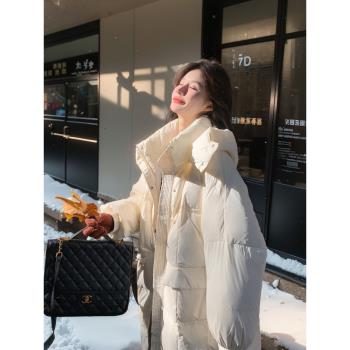 米白色中長款韓版寬松女冬羽絨服