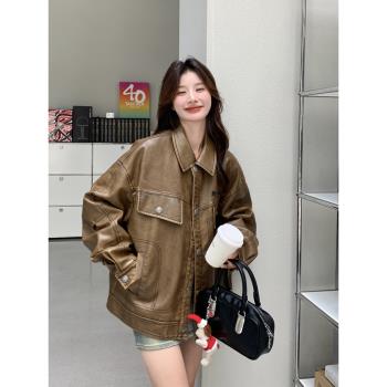 加絨加厚復古美式pu皮衣派克服外套女2025年冬新款小個子短款棉衣