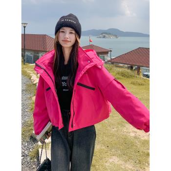 火龍果色派克工裝羽絨服女冬季小個子2024新款超好看白鴨絨短外套