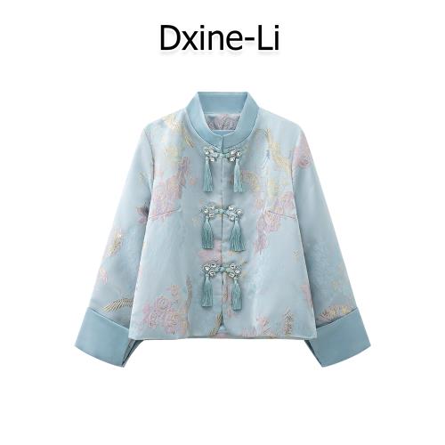 DXINE 2025春季新中式女裝中國風禪意上衣系帶外套清冷感盤扣刺繡