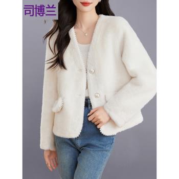 皮毛一體仿水貂絨外套女冬季2024新款高階環保皮草羊羔絨毛毛大衣