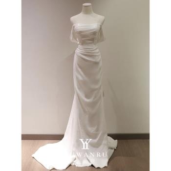 高階感輕婚紗2023新款法式新娘結婚出門紗迎賓紗拖尾宴會禮服裙女