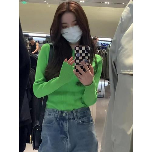 時尚洋氣內搭打底衫t恤上衣秋冬內搭高級感短款獨特長袖針織衫女