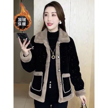 加絨加厚毛呢外套女秋冬2024年新款冬季棉襖保暖皮毛一體夾克上衣