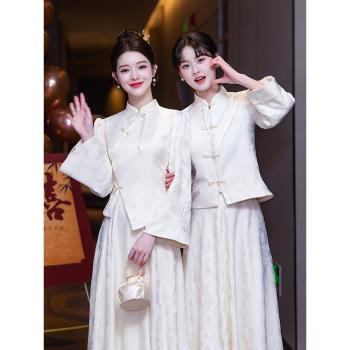 香檳色伴娘服女秋冬款中式旗袍2025新款姐妹團晚禮服裙女高階小眾