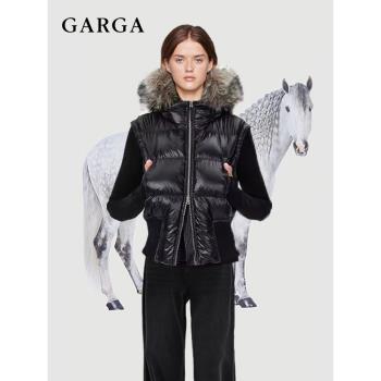 易夢玲同款黑色可拆卸毛領連帽短款羽絨服女2024冬季修身保暖外套