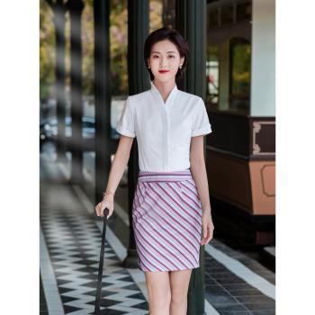 南航空姐制服夏季短袖襯衫裙子職業套裝女空乘藝考服美容師工作服