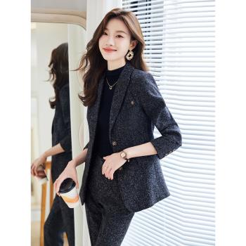 毛呢西裝套裝女2023新款冬加厚氣質高階感職業正裝西服外套工作服