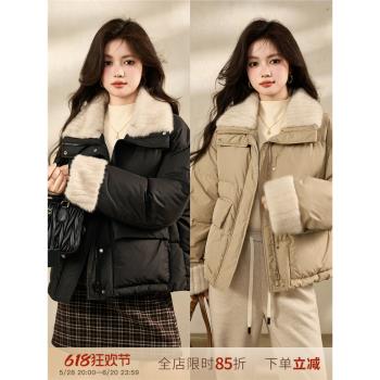 宿本【蘇黎世的冬】短款羽絨服90白鴨絨2025秋冬新款拼接毛領外套