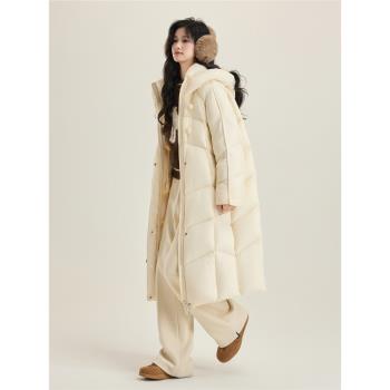 宿本【雪國暖冬】羽絨服中長款90白鴨絨2024冬季新款加厚連帽外套