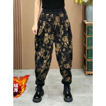 加絨褲子女冬季新款中老年加厚牛仔褲女秋冬Q媽媽大碼休閑褲女款