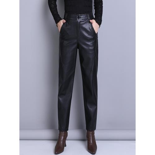 真皮皮褲女小個子2025年秋冬新款高腰休閑哈倫褲綿羊皮加絨蘿卜褲