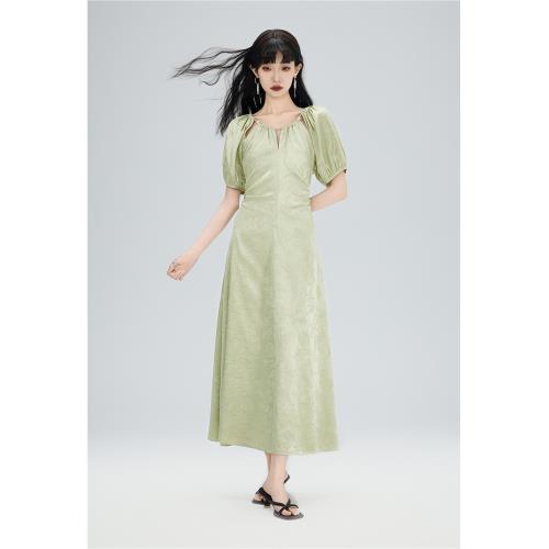 COTHURNUS |【春歸去】簡約短袖氣質提花連衣裙夏季A字長款連衣裙