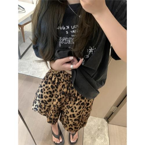 fancccy豹紋短褲女夏季辣妹復古闊腿高腰顯瘦A字美式洋氣休閑熱褲