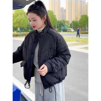 立領短款夾棉外套女棉衣2024冬季新款小個子休閑寬松輕薄保暖棉襖
