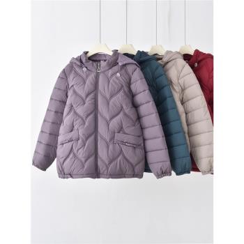 冬季媽媽裝羽絨棉服純色外套女加厚連帽中老年人大碼寬松棉襖上衣
