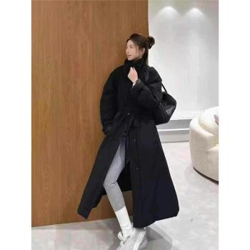90白鴨絨高階感黑色薄款風衣羽絨服女冬季新款中長款大衣外套韓版