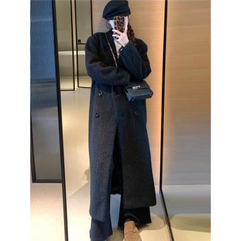 黑色高階感呢子大衣女冬季新款羽絨內膽毛呢外套高個子中長款韓系