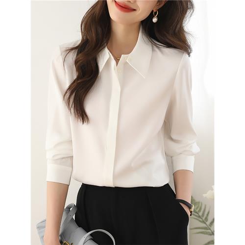 長袖緞面白色襯衫女氣質職業工裝2025春秋新款設計感小眾輕熟上衣