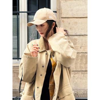 楊冪同款老錢風卡其工裝外套女韓版顯瘦寬松休閑做舊風衣2025春秋