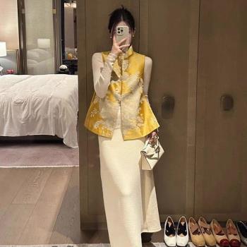 新中式國風馬甲女唐裝提花背心2024春季新款高階復古坎肩無袖上衣