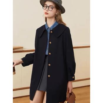 Etam/艾格法式學院風小個子風衣外套減齡娃娃領中長款大衣女春