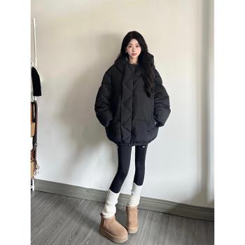 黑色短款羽絨服女冬季2024年新款設計感90白鴨絨小個子加厚麵包服