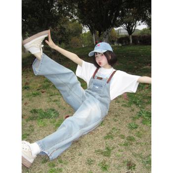 美式復古潮牌背帶褲女春季2025年新款寬松春秋牛仔褲休閑褲長褲子