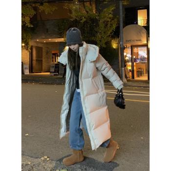 中戲同款白色羽絨服女中長款2024冬季新款加厚保暖過膝白鴨絨外套