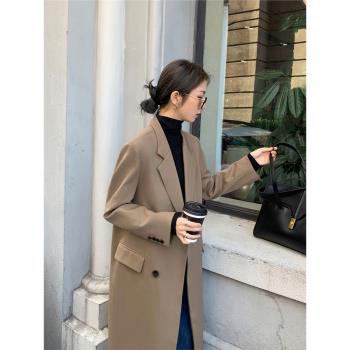 風衣外套2023新款女今年流行春秋中長款小個子垂感英倫風西裝大衣
