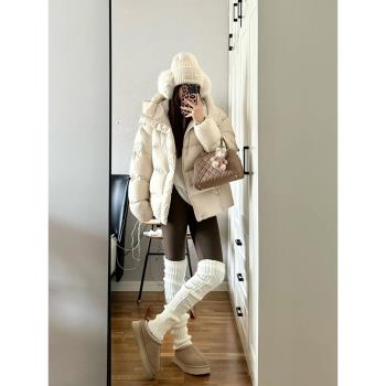 白色短款羽絨服女2025冬季新款小個子加厚龜背白鴨絨連帽外套女