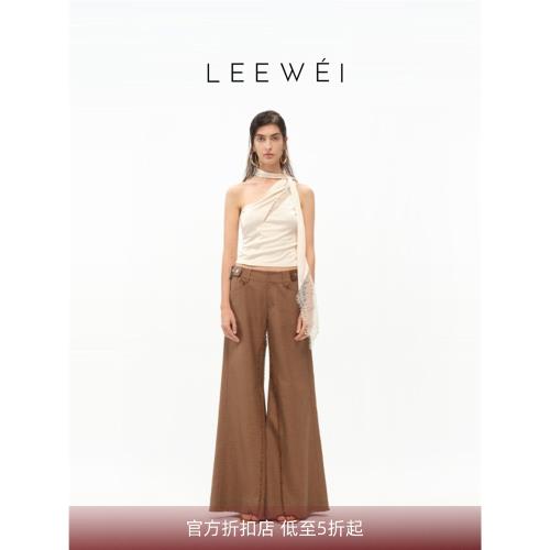 CNLEEWEI夏季新款法式氣質上衣女蕾絲飄帶不規則背心醋酸針織吊帶