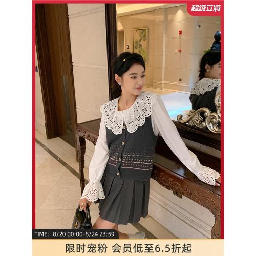 李瀟灑微胖mm大碼學院風10羊毛針織馬甲女秋疊穿外搭無袖背心開衫